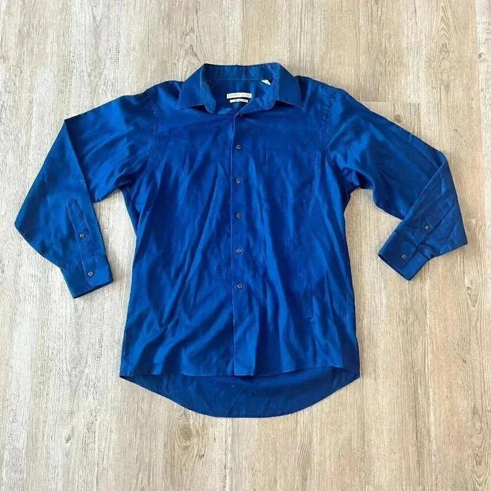 Mens Geoffrey Beene Blue Regular Fit Button Up Large 16 34/35